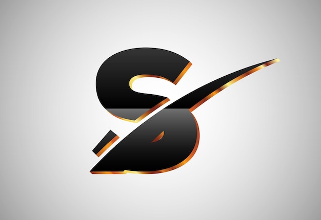 Alfabeto de color dorado y negro S con swoosh Ilustración vectorial del alfabeto de color dorado elegante