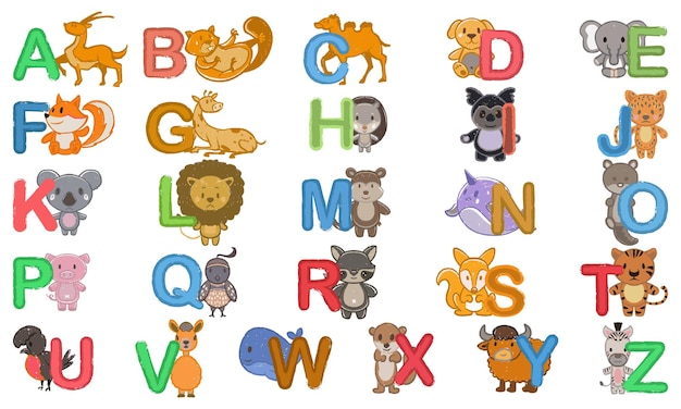 un alfabeto colorido con letras animales