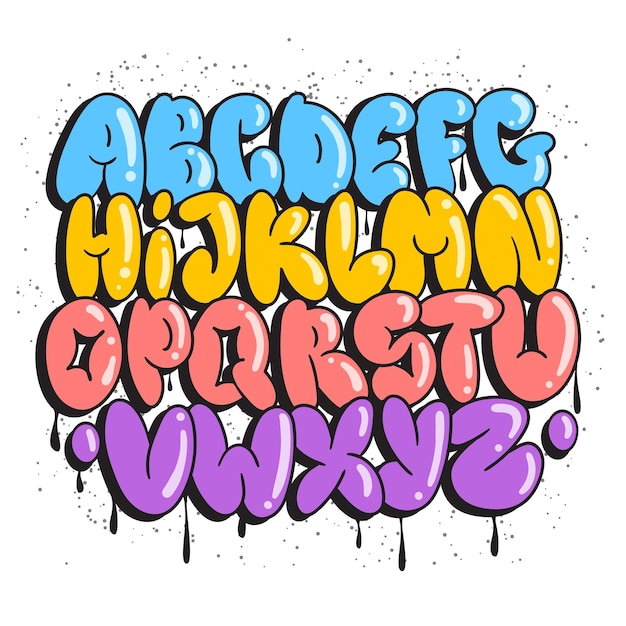 un alfabeto colorido que tiene las letras en forma de q