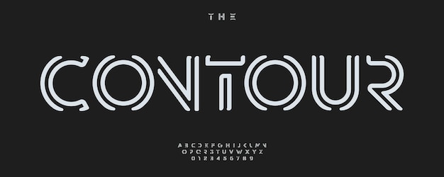 Alfabeto de contorno elegante con letras lineales delineadas alfabeto minimalista geométrico para tecnología healine