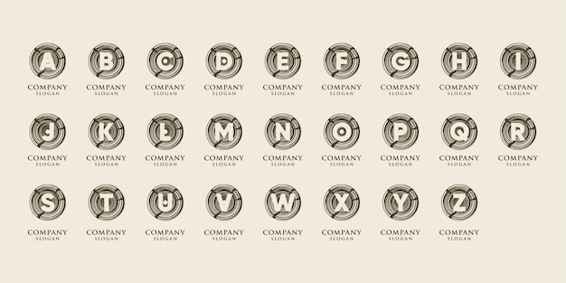 Alfabeto creativo con plantilla de logotipo de concepto de círculo de madera