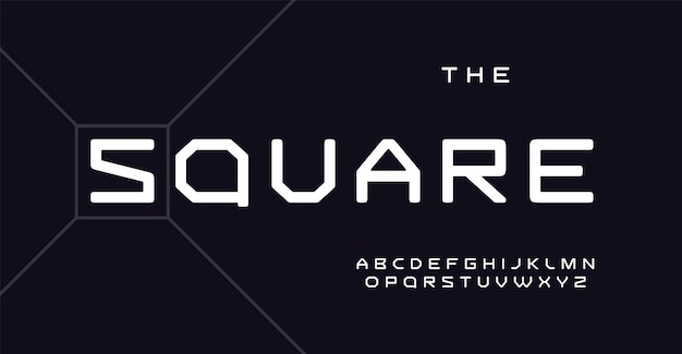 Alfabeto cuadrado letras de bloque en negrita fuente cúbica simple para el título del logotipo de deporte de tecnología moderna