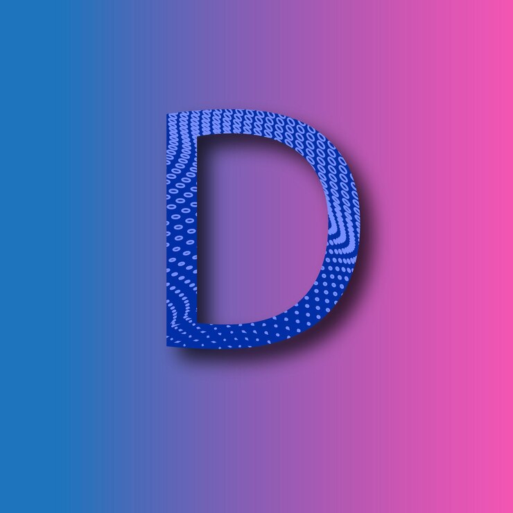 Vector alfabeto d de medio tono con fondo gradiente