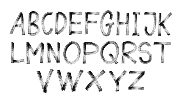 Alfabeto escrito a mano con tinta negra en negrita Letras mayúsculas Grungy Conjunto completo de alfabeto Alfabeto angustiado Fuente de pincel de boceto