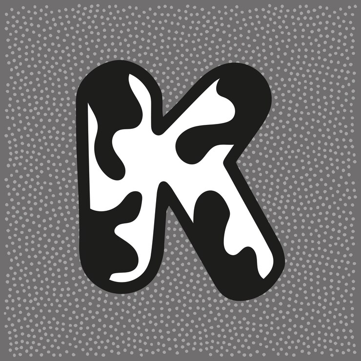 Vector alfabeto estilo vaca con puntos negros letra k