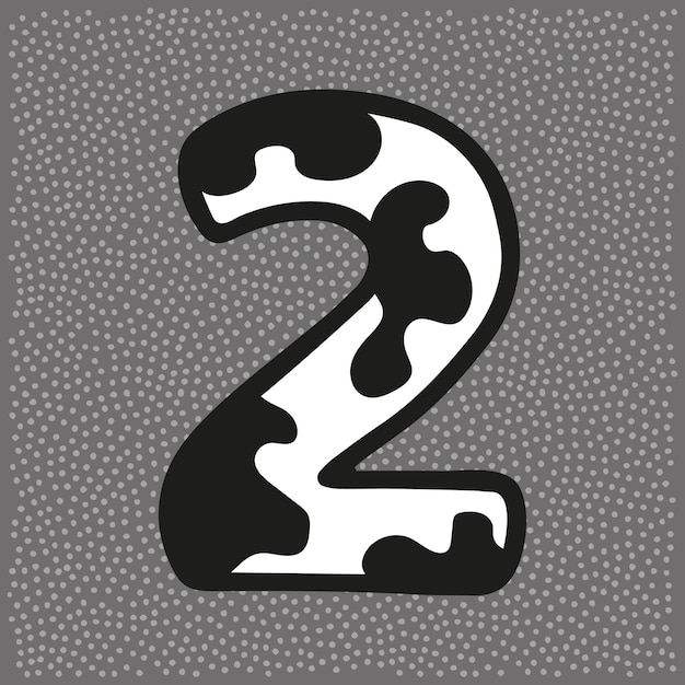 Vector alfabeto de estilo vaca con puntos negros námero 2