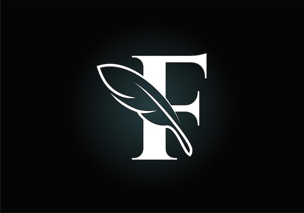 Alfabeto F inicial con una pluma Símbolo de signo de icono de bufete de abogados Logotipo para un escritor o editores