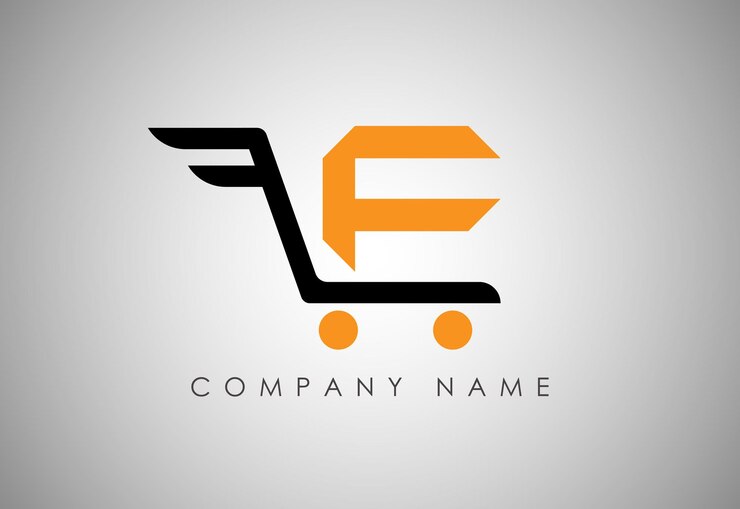Alfabeto F Logotipo del carrito de compras Diseños de concepto Ilustración Iconos