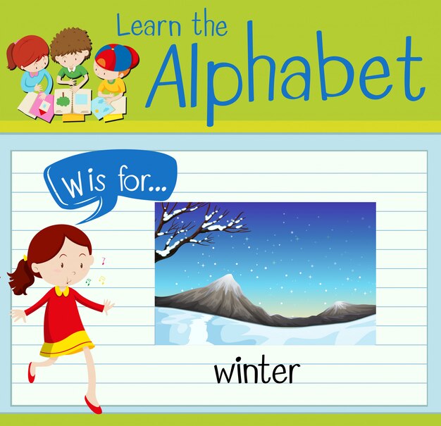 El alfabeto de la Flashcard W es para el invierno