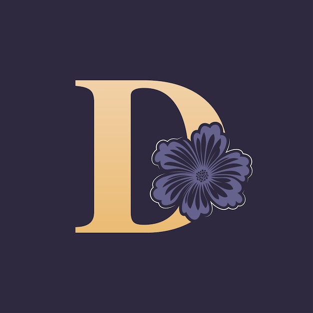 Vector alfabeto floral d logo con la letra inicial de la flor d plantilla del logotipo