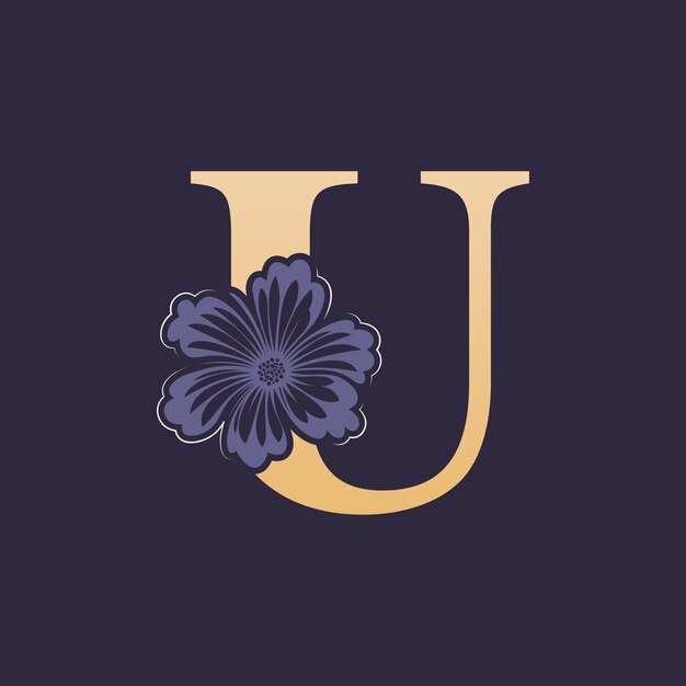 Alfabeto floral Logotipo U con la letra inicial de la flor Template de logotipo U