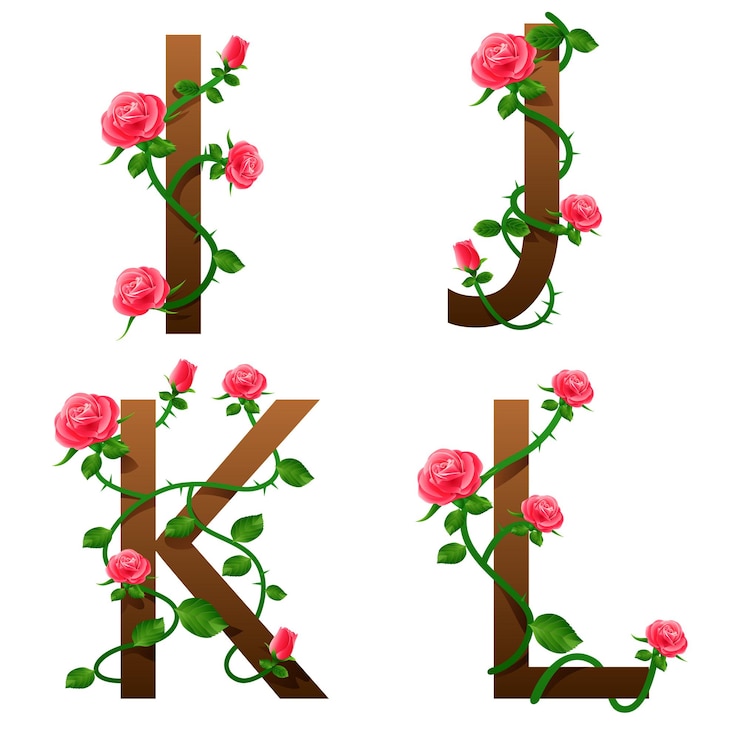 Vector alfabeto de flores con ilustraciones vectoriales de rosas rojas