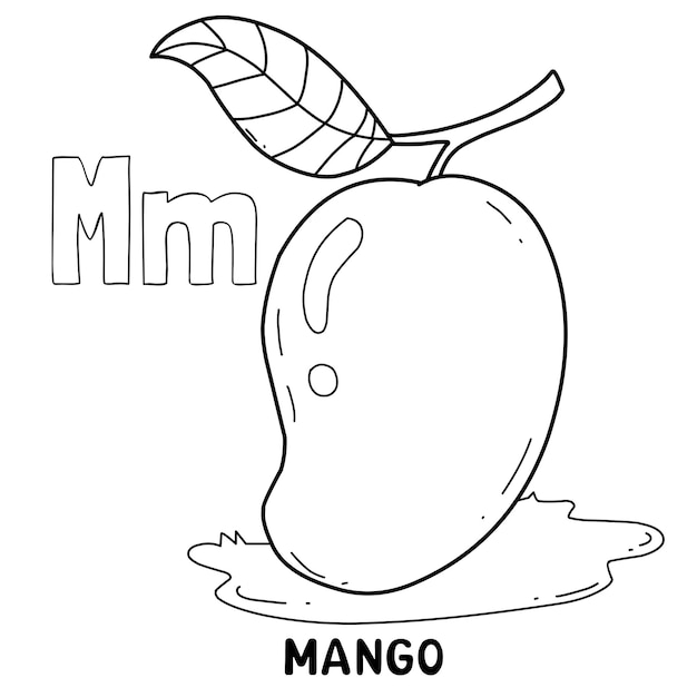 Alfabeto fruta mango para colorear con palabra dibujada a mano carta fruta  dibujos animados | Vector Premium