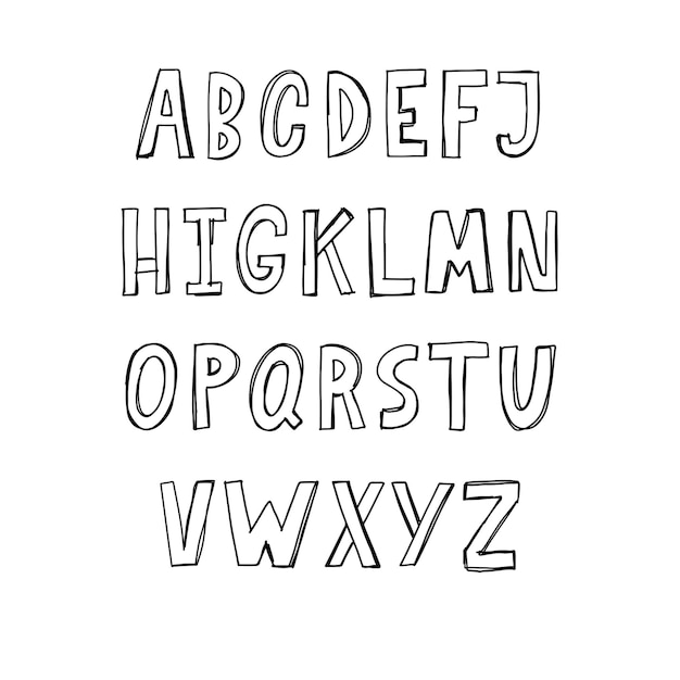 Alfabeto de fuente abc dibujado a mano