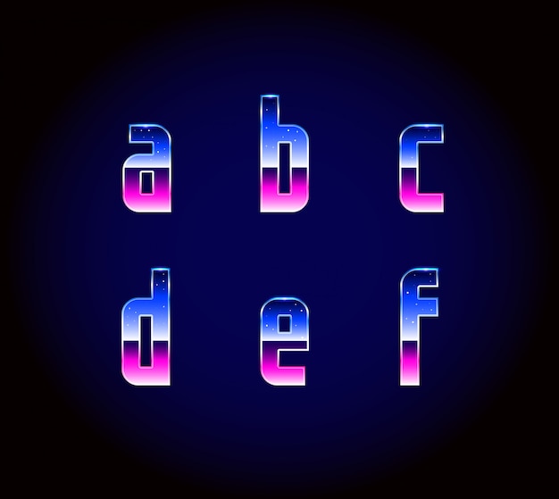 Alfabeto de fuente de ciencia ficción futurista retro de los 80