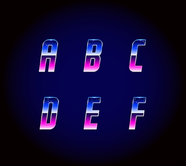 Alfabeto de fuente de ciencia ficción futurista retro de los 80