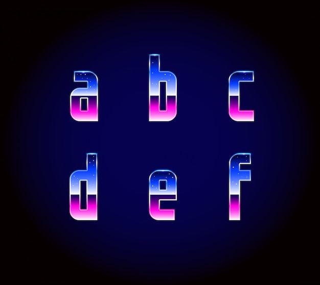 Vector alfabeto de fuente de ciencia ficción retro futurista de los años 80