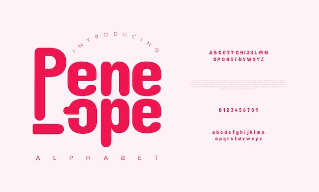 Alfabeto de la fuente del logotipo de la tecnología digital abstracta de Penélope Fuentes urbanas modernas mínimas para la marca del logotipo