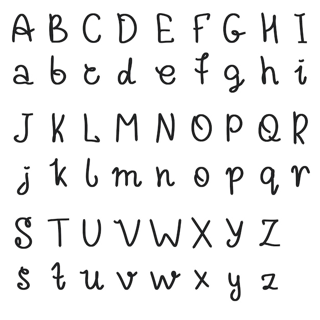 Alfabeto de fuente manuscrita. Conjunto de boceto de tinta de letras inglesas sobre fondo blanco. Diseño de símbolos
