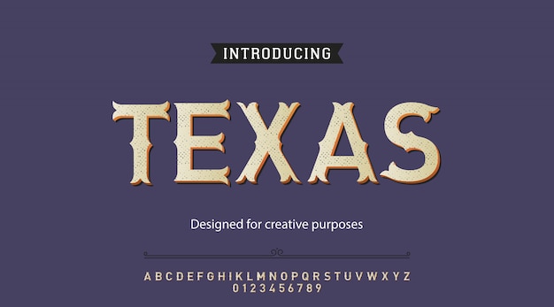 Alfabeto de fuente tipográfica de texas
