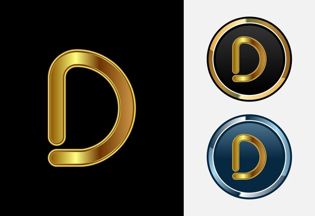 Alfabeto futurista D en estilo de color dorado Símbolo alfabético gráfico para la identidad empresarial corporativa