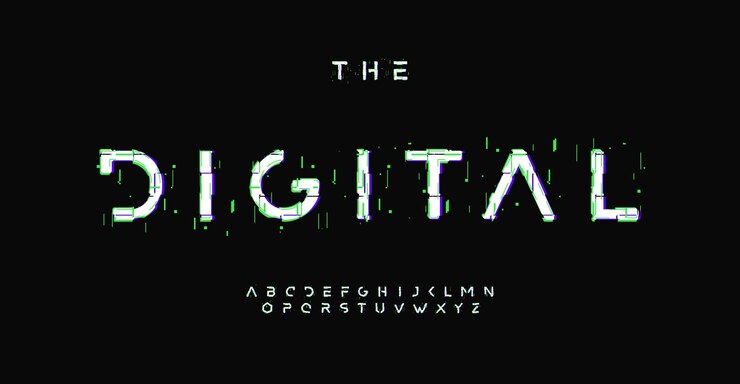 Vector alfabeto futurista con fuente de efecto de error de falla de efecto distorsionado digital para título cinematográfico diseño de juego de logotipo de alta tecnología diseño tipográfico vectorial