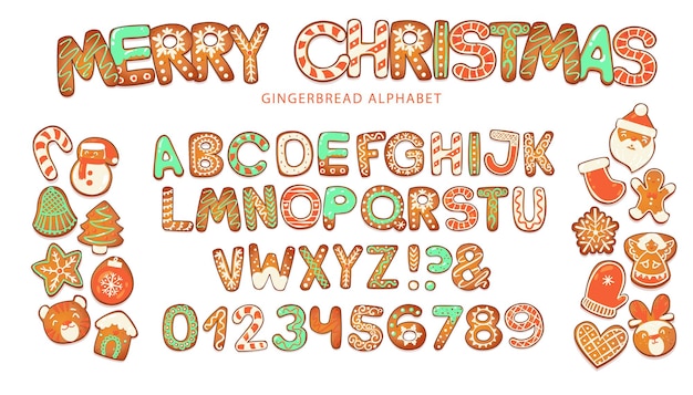 Alfabeto de galletas de jengibre de Navidad Letras y caracteres de galletas para Navidad