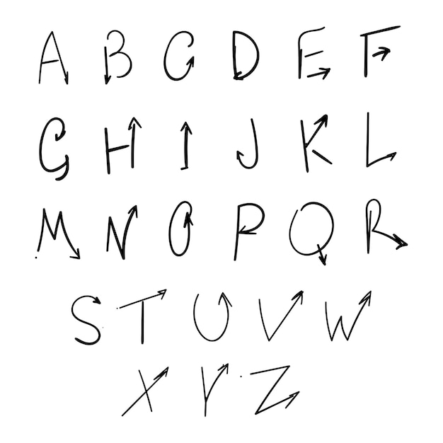Alfabeto de garabato Fuente de tinta negra vectorial dibujada a mano Letras de garabato del alfabeto inglés