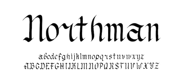 Alfabeto gótico tipo de letra medieval escrita a mano en estilo antiguo hecha con pluma de caligrafía tradicional