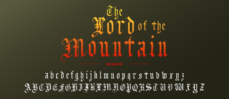 Vector alfabeto gótico tipo de letra medieval escrita a mano en estilo antiguo hecha con pluma de caligrafía tradicional