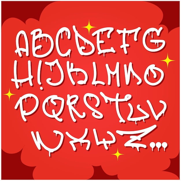 alfabeto graffiti rojo. Fuente de estilo de mano de pincel. Vector graffiti alfabeto rojo