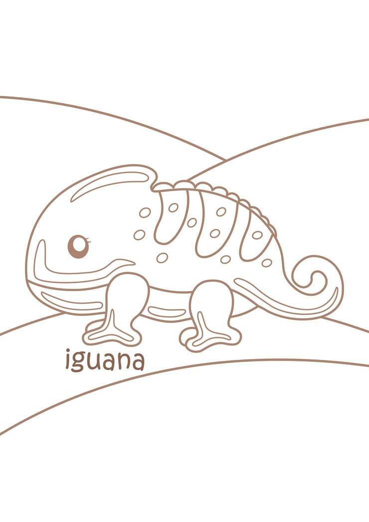Vector alfabeto i para iguana páginas para colorear a4 para niños y adultos
