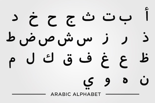 Alfabeto de idioma árabe. conjunto de letras del alfabeto árabe, conjunto de letras del alfabeto en idioma árabe