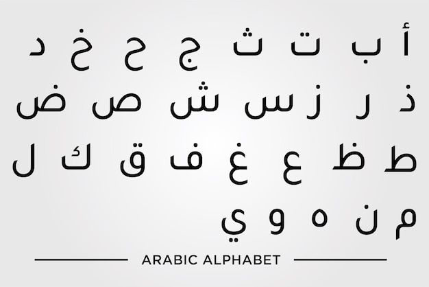 Alfabeto de idioma árabe. conjunto de letras del alfabeto árabe, conjunto de letras del alfabeto en idioma árabe