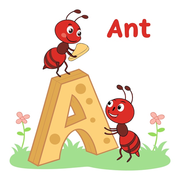 Alfabeto Una ilustración de hormiga para niños Concepto de aprendizaje preescolar divertido y educativo