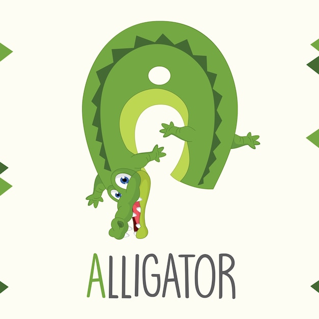 Alfabeto ilustrado Letra A y cocodrilo
