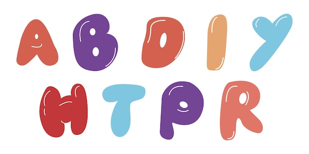 Alfabeto infantil Letras de burbuja sobre un fondo blanco Ilustración vectorial conjunto tipográfico decorativo