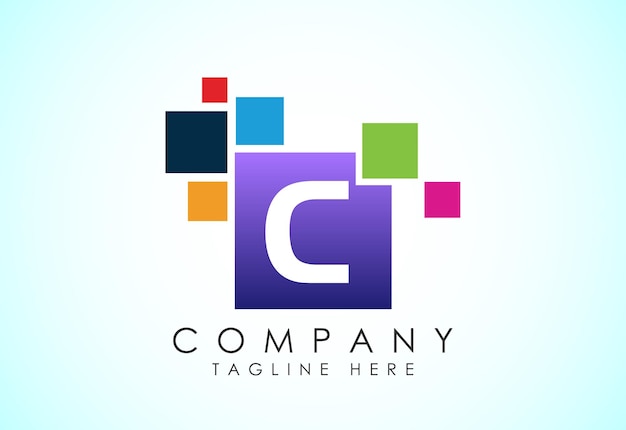 Alfabeto inglés C con píxel de datos Logotipo de píxel de datos tecnológico moderno creativo