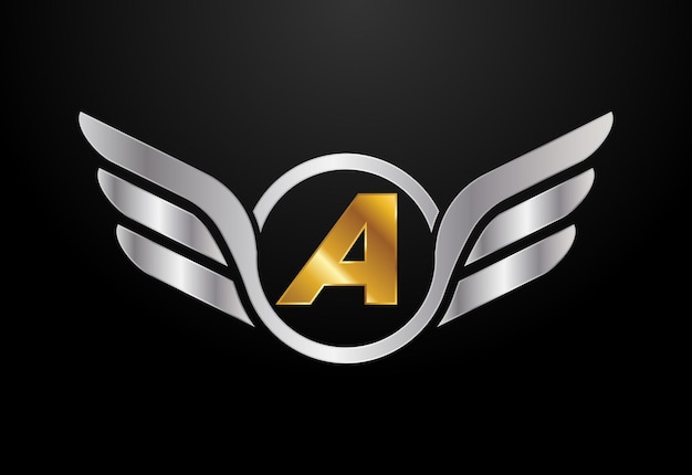 Alfabeto inglés A con diseño de logotipo de alas Concepto de logotipo de vector de automóvil y automóvil