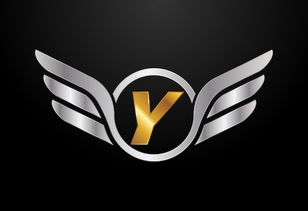 Alfabeto inglés Y con diseño de logotipo de alas Concepto de logotipo de vector de automóvil y automóvil