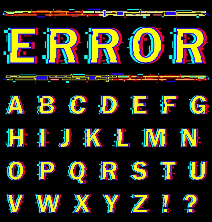 Vector alfabeto inglés con efecto de distorsión.