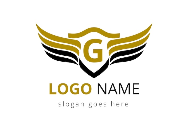 Alfabeto inglés G con diseño de logotipo de alas Letrero de logotipo de transporte y concepto de alas