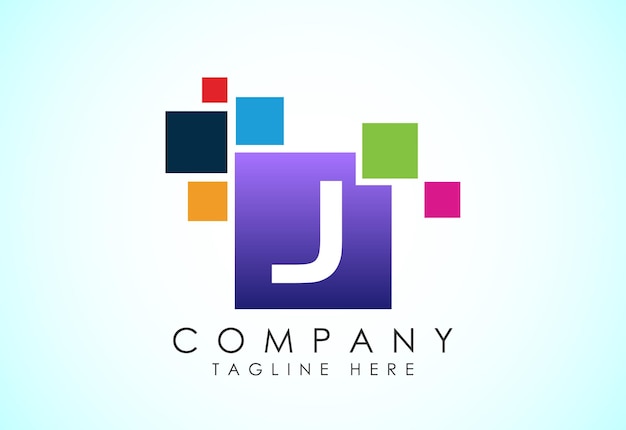 Alfabeto inglés J con píxel de datos Logotipo de píxel de datos tecnológico moderno creativo