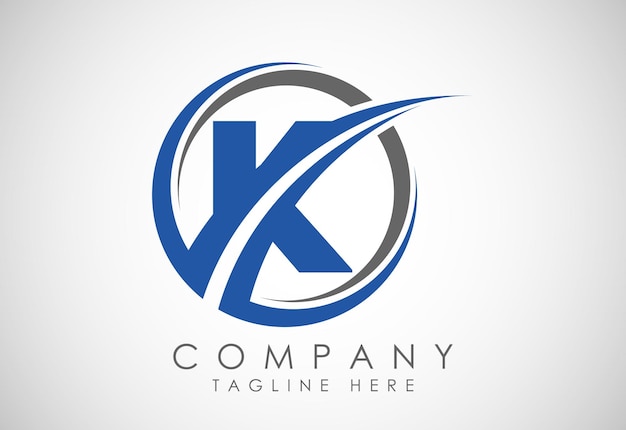Alfabeto inglés K con swoosh Logotipo vectorial moderno para la identidad empresarial y de la empresa
