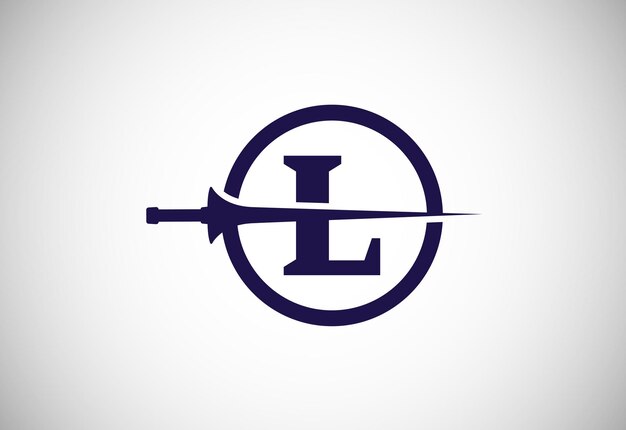 Alfabeto inglés L con lanza de lanza Ilustración vectorial de plantilla de diseño de logotipo de lanza creativa