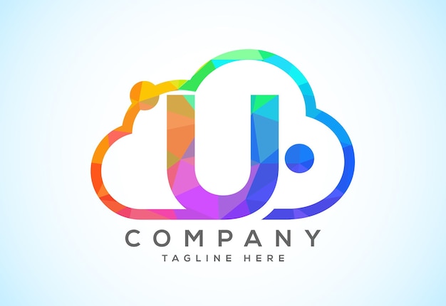 Alfabeto inglés con la nube Logotipo del servicio de computación en la nube Tecnología en la nube logotipo de estilo polivinílico bajo