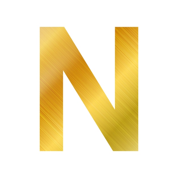 Alfabeto inglés oro textura letra N sobre fondo blanco Vector