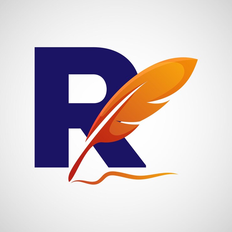 Vector alfabeto inglés r con plantilla de diseño de logotipo de pluma logotipo para un escritor o editores