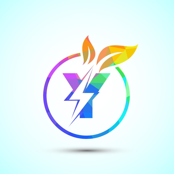 Vector alfabeto inglés y con rayo y hoja icono de ahorro de energía ecológica logotipo eléctrico de energía natural