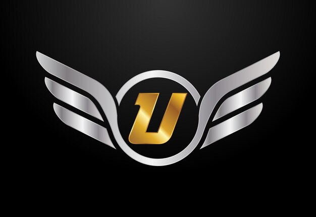 Alfabeto inglés U con diseño de logotipo de alas Concepto de logotipo de vector de automóvil y automóvil